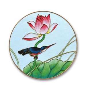 Lingyun Lotus Emerald Bird Cloisonn é Enamel Sand Painting
