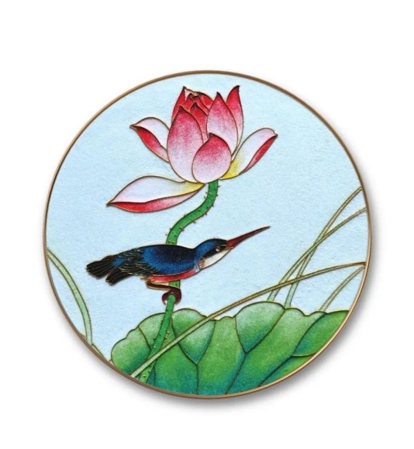 Lingyun Lotus Emerald Bird Cloisonn é Enamel Sand Painting